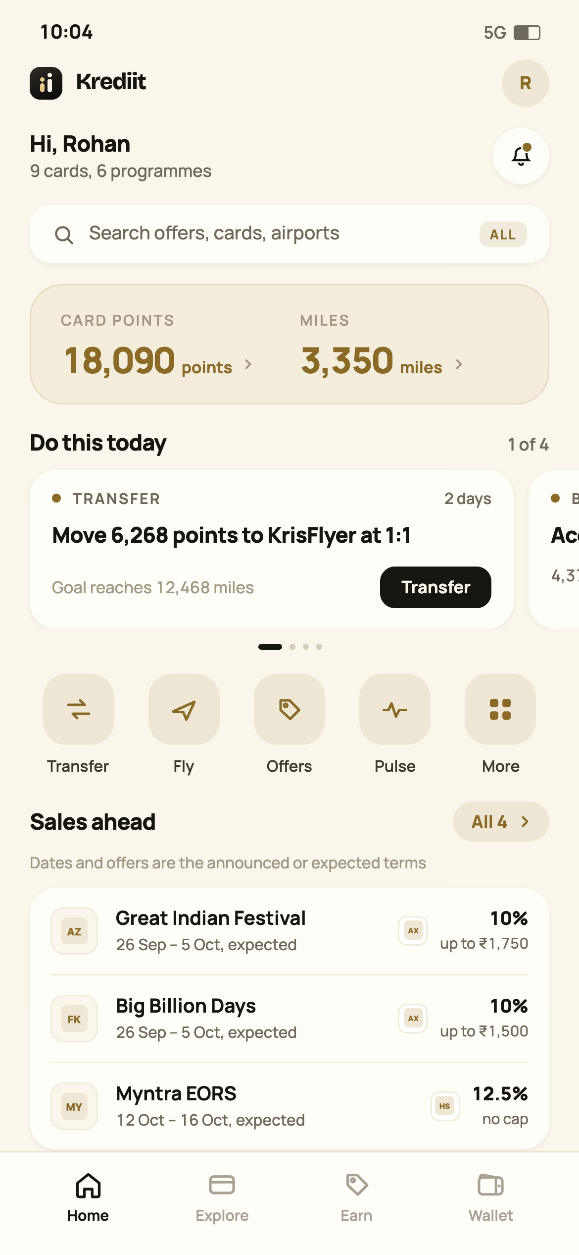 The Krediit home screen